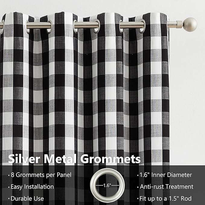 Amzdecor Black White Buffalo Plaid Full Blackout Curtains 84 Inch Long for Bedroom Living Room Farmhouse Check Patterned Drapes Thermal Insulated Soundproof Grommet Window Treatment, 2 Panels, 52"x84"