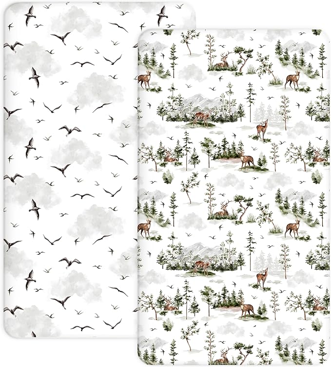 Crib Sheets for Boys and Girls, 2 Pack Fitted Baby Sheets for Standard Toddler Mattress 28" x 52", Soft Breathable Jersey Knit Baby Bedding (Nature Escape)
