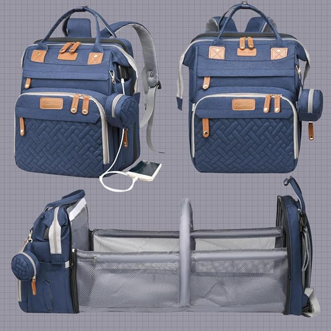 Baby Diaper Bag with Changing Station, Waterproof Diaper Bag Backpack for Mom/Dad, Baby Shower Gifts, w/USB Charging Port, Insulated Bottle Holders & Pacifier Case, XL Storage Backpack, Blue