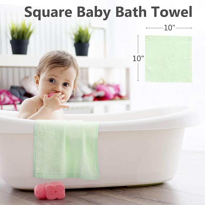 6 Pack Baby Boy Washcloths Bulk for Newborn, Extra Soft Face Bath Towel for Toddler, Absorbent Kids Wash Rag for Body, 70% Rayon Derived from Bamboo, 30% Cotton, 10"x10", Blue/Green/Yellow