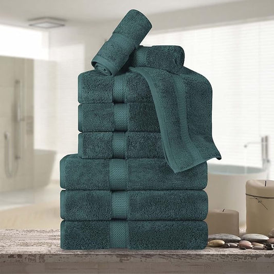 Superior Egyptian Cotton Pile 9 Piece Towel Set, Includes 3 Bath, 3 Hand, 3 Face Towels/Washcloths, Ultra Soft Luxury Towels, Thick Plush Essentials, Guest Bath, Spa, Hotel Bathroom, Teal
