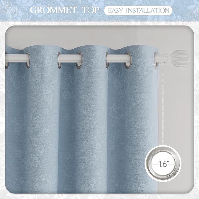 Beauoop Blue Floral Jacquard Blackout Curtains 84 Inches Long 2 Panels for Living Room Bedroom Chenille Flower Room Darkening Thermal Insulated Soundproof Grommet Window Drapes, 52x84 Set of 2