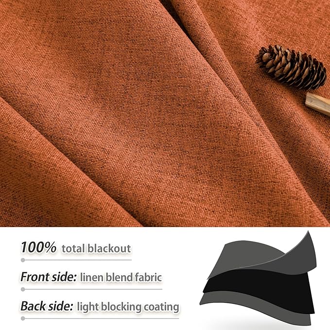 Burnt Orange 100% Blackout Curtains 63 inches Length Long, Thermal Insulated Drapes Rod Pocket/Back Tab/Clip Rings Room Darkening for Living Room Bedroom 2 Panels Set 52x63 Terracotta