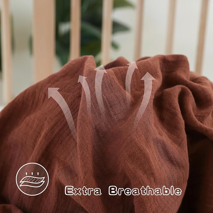 Breathable Muslin Crib Sheets for Boys 2 Pack Organic Cotton Crib Sheets Neutral for Baby Girls Soft Sheets Fitted Toddler Bed&Standard Crib Mattress 28"x 52"(Brown&Rainbow)