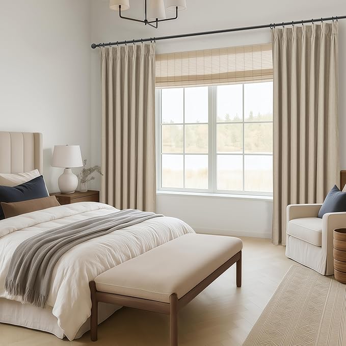 GreyBeige Modern Neutral 92 Inch Pinch Pleated Blackout Sliding Glass Door Curtains Light and Draft Blocking Drapes for Living Room Heavy Duty Lined Linen Burg Cottagecore Nursery 2 Pack (W40"xL92")