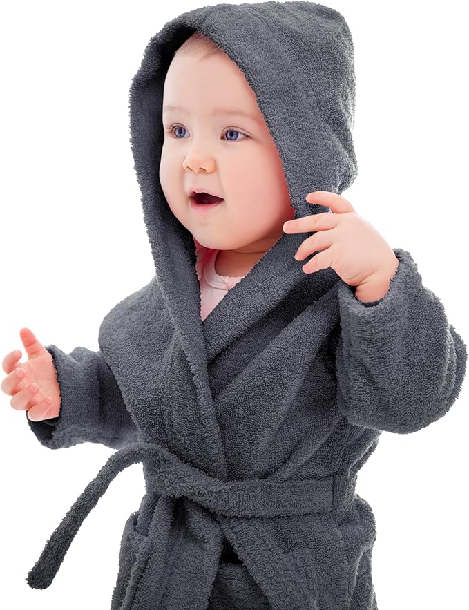BAGNO MILANO Kids Organic Turkish Cotton Hooded Beach Cover-Up Towel, GOTS Certified, for Boys and Girls (Grey, 9-12 Years)