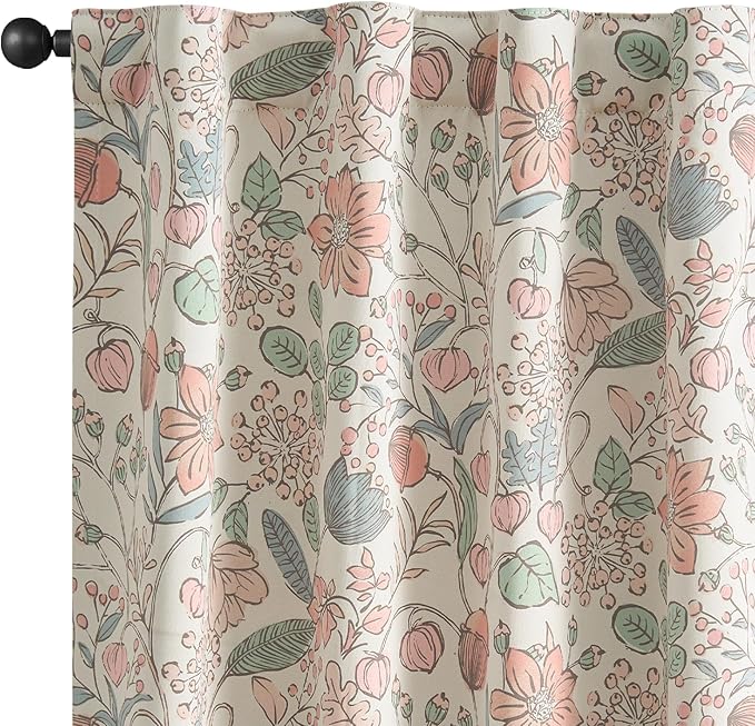 Vangao Pink Nursery Curtains for Girls Room Easter Floral 100% Blackout Curtains 84 Inch Length Farmhouse Drapes for Bedroom Room Darkening Flower Patterned Window Treatment for Kids Set of 2