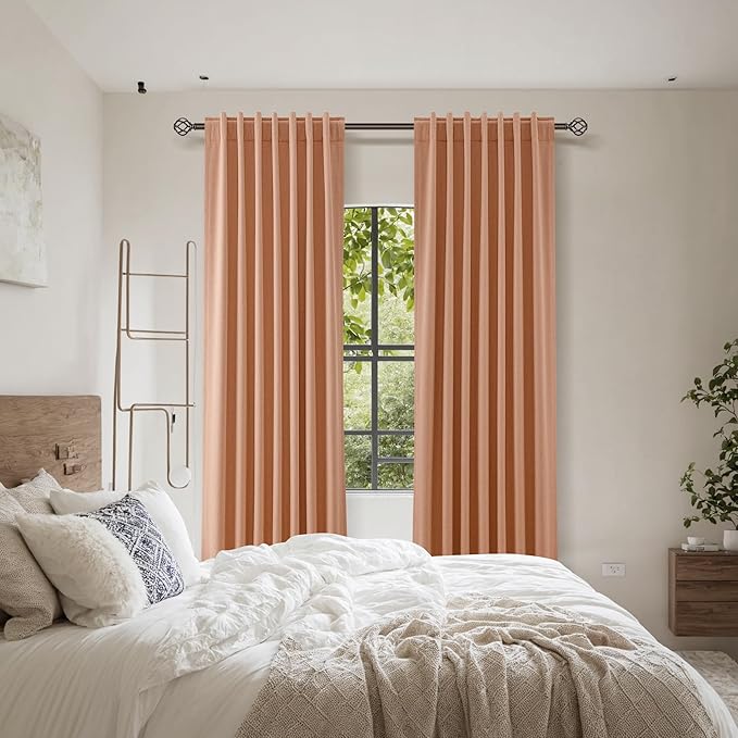 Guken 100% Blackout Curtains 108 Inch Length 2 Panels Set for Living Room Bedroom Back Tab Thermal Insulated Black Out Linen Drapes Room Darkening Peach Quartz,52x108