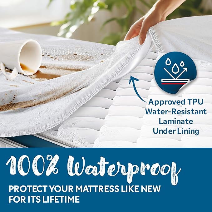 Guardmax Terry Cotton RV Size Mattress Protector - Waterproof & Dust Mite Proof Mattress Cover with Stretchable Pockets - Soft, Comfortable, & Noiseless Waterproof Fitted Sheet.(48 x 75 X 13)