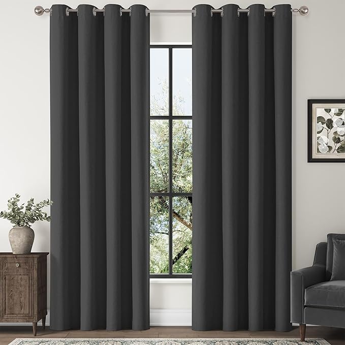 ChrisDowa 100% Blackout Linen Curtains 84 Inches Long 2 Panels for Bedroom Living Room Farmhouse Room Darkening Thermal Insulated Soundproof Grommet Top Window Treatment Drapes(52x84,Black)
