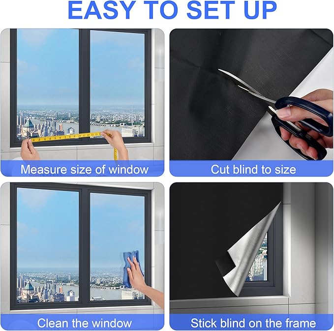 Blackout Window Cover, Upgraded Hook and Loop - Portable Shades No Residue and Longer Lasting, 100% Blackout Blinds for Window 118″ x 57″, Black Out Curtains for Bedroom and Baby Room 3mi