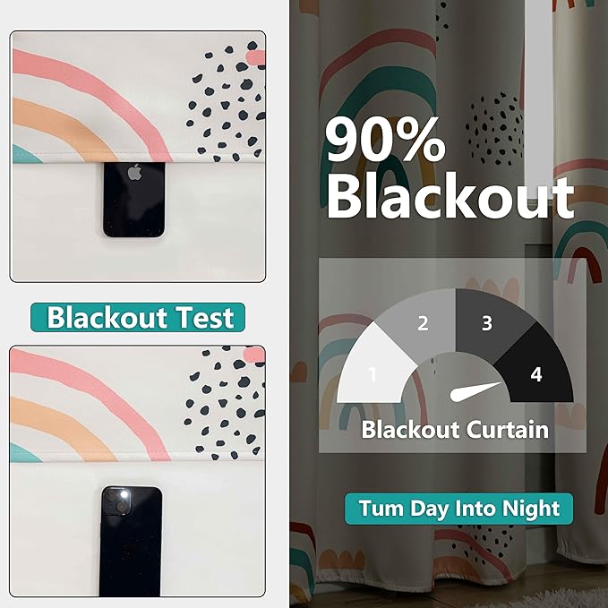 chiinvent Blackout Rainbow Curtains for Kids Cute Rainbow Room Darkening Window Curtains Decorative Cartoon Black Out Curtain for Girls Bedroom Nursery, C1, 52" x 84", 2 Panels (90% Blackout)