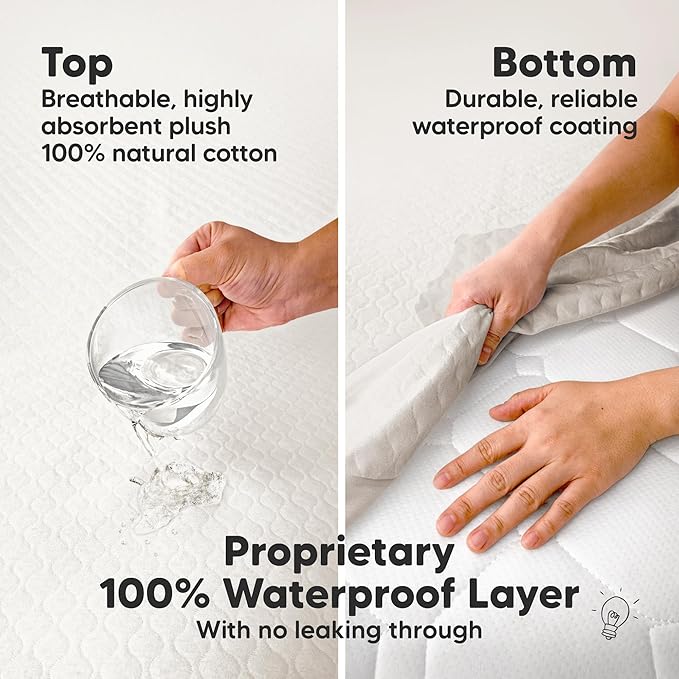 2-Pack Waterproof Crib Mattress Protector Cover Fitted - Quiet Baby Crib Mattress Pad Sheets, 52" x 28" Soft Quilted Cotton Baby Sheet, Machine Washable, Easy Fit, Durable (Khaki/Mavy)