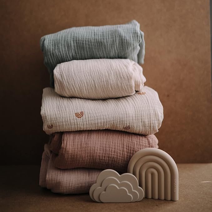 mushie Extra Soft Muslin Fitted Crib Sheet | 192 Thread Count | 28"x 52" (Rainbow)