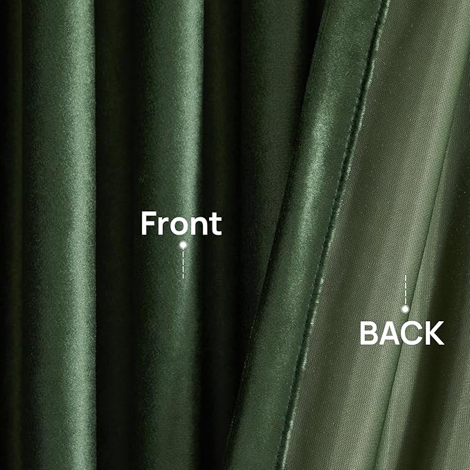 PRIMROSE Emerald Olive Green Velvet Curtains 102 inch Long for Living Room,Set of 2 Panels Blackout Rod Pocket Back Tab Window Treatment Room Darkening Heavy Decorative Curtains Drapes for Bedroom