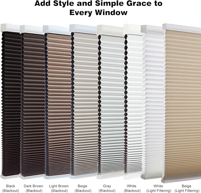 Changshade Cordless Cellular Shades, Light Filtering Honeycomb Shades for Windows, Pull Down Pleated Blinds, Easy to Install for Indoor Windows and French Doors,34" W x 48" H, Beige