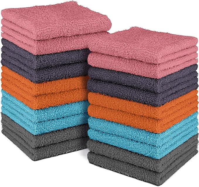 DecorRack 20 Pack 100% Cotton Wash Cloth, Luxurious Soft, 12 x 12 inch Ultra Absorbent, Machine Washable Washcloths, Assorted Set 4 (20 Pack)