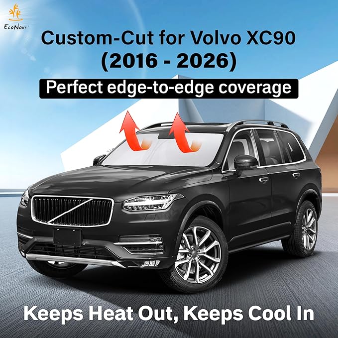 EcoNour Windshield Sun Shade Compatible for Volvo XC90 2016–2026 | Custom Fit Luxury SUV Front Window Sunshade | Foldable Heat & UV Reflective Sun Visor