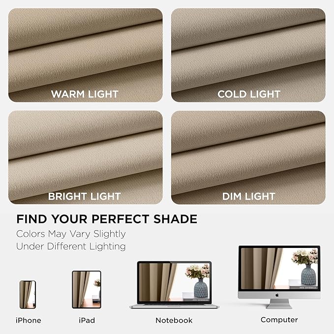 Joydeco Blackout Curtains 108 Inch Length 2 Panels Set, Thermal Insulated Long Curtains& Drapes 2 Burg, Room Darkening Grommet Drapes for Living Room Bedroom Window (W52 x L108 Inch, Light Beige)