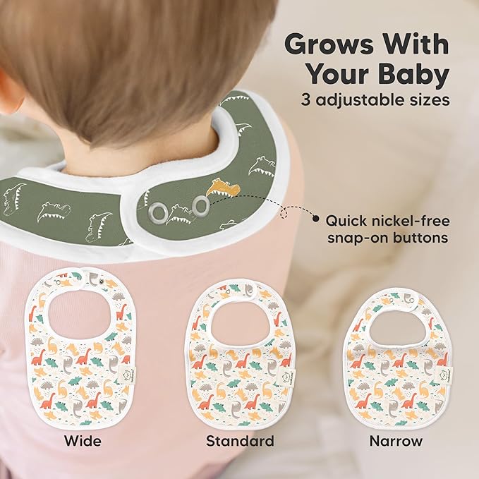 8-Pack Organic Baby Bibs for Boys, Girls - Soft Cotton Drooling and Teething Bibs for Baby Girl & Boy, Extra Absorbent, Easy To Clean & Put On for Toddler, Newborn, Infant 0-24 Months (Mesozoic)