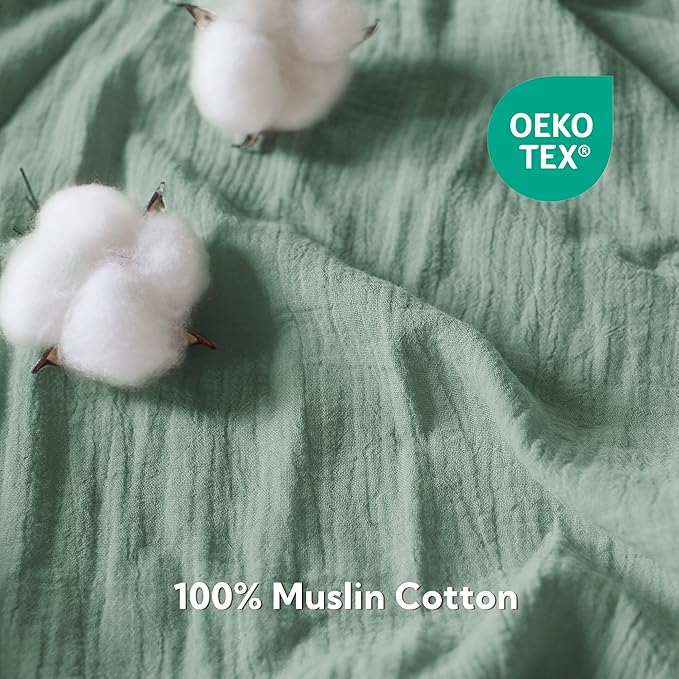 SOULFUL Muslin Crib Sheets for Boys Girls, 3 Pack Soft and Breathable Cotton Fitted Crib Sheets for Standard Crib Mattress (28"x 52", White & Dusty Rose & Green)