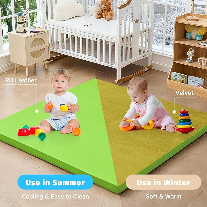 Waterproof Baby Play Mat for Floor 1.3"Thick Memory Foam 50*50 Cushion Playpen Playmat Tummy Time Crawling Mat Nursery Rug Pad Mattress Create Soft & Safe Area for Infants,Toddler,Kids,Green