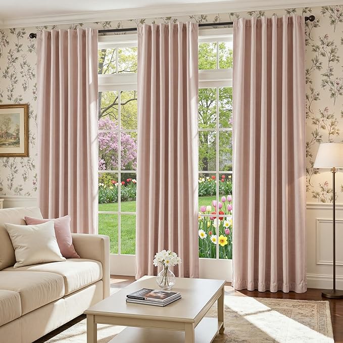 Pink Blackout Curtains 96 Inches Long Chenille Thermal Insulated Curtains for Living Room Bedroom Heavy Duty Farmhouse Drapes 2 Panels Home Decor for Girls Room Darkening Curtains Window Treatments