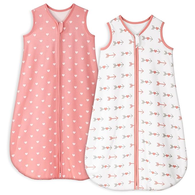 Yoofoss Baby Sleep Sack 0-6 Months TOG 1.0 Baby Wearable Blanket, 2 Pack 100% Organic Cotton Infant Toddler Sleeping Sack 2-Way Zipper Lightweight Sleep Sack