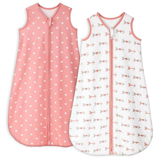 Yoofoss Baby Sleep Sack 0-6 Months TOG 1.0 Baby Wearable Blanket, 2 Pack 100% Organic Cotton Infant Toddler Sleeping Sack 2-Way Zipper Lightweight Sleep Sack