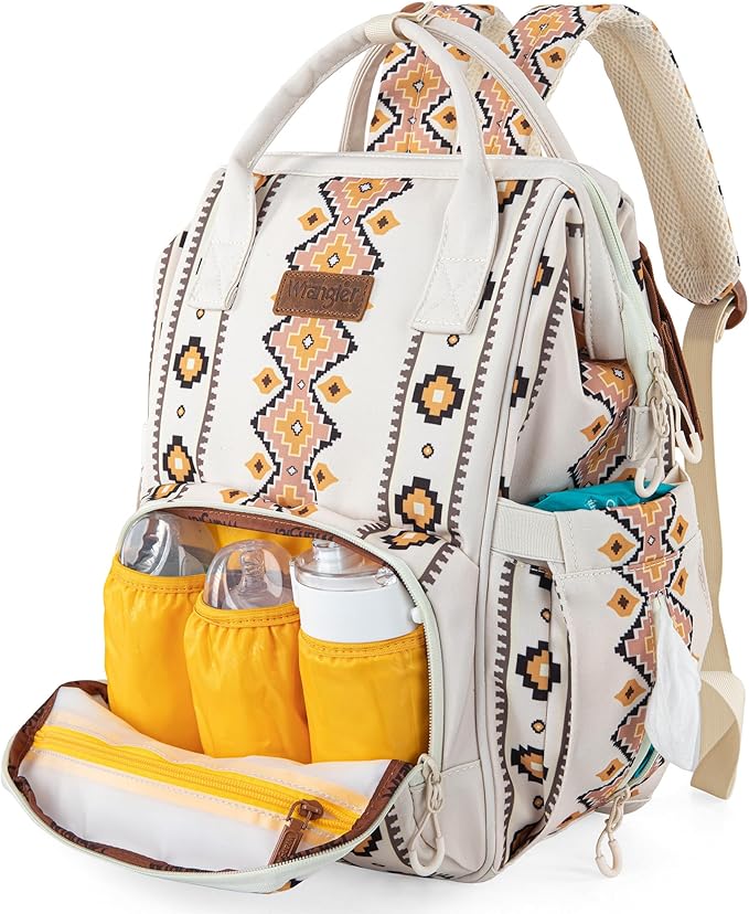 Montana West Wrangler Diaper Bag Backpack Aztec Travel Backpack Purses Western Multi-Function Baby Bags for Mom with Waterproof Insulated Pockets