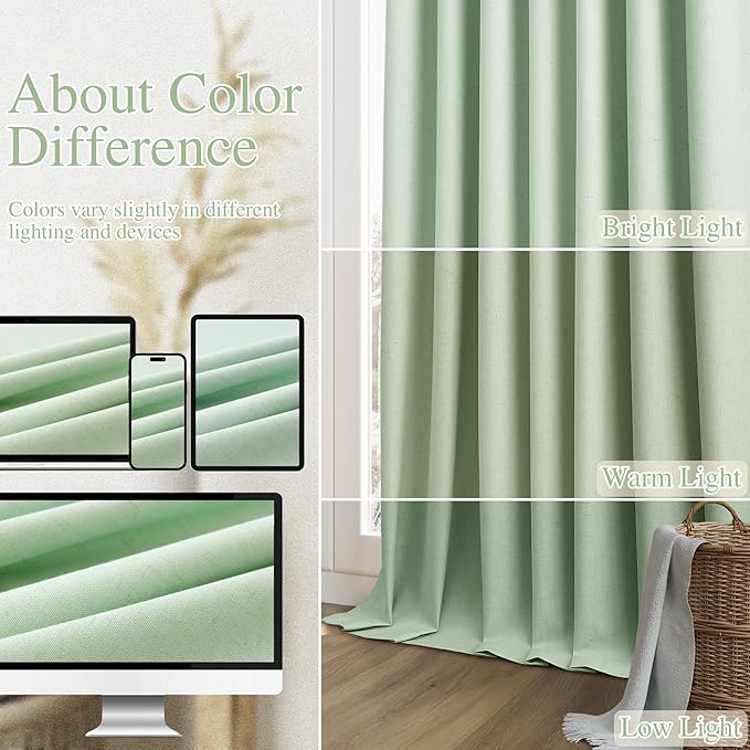 Guken 100% Blackout Curtains 80 Inch Length 2 Panels Set for Living Room Bedroom Back Tab Thermal Insulated Black Out Linen Drapes Room Darkening Window Curtains 80 Inches Long,Aqua Green