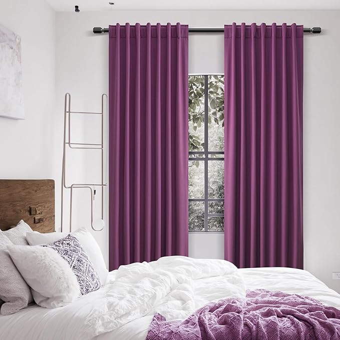 Guken Purple 100% Blackout Curtains 72 Inch Length 2 Panels Set for Living Room Bedroom Back Tab Thermal Insulated Black Out Linen Drapes Room Darkening Window Curtains 52 Inches Width
