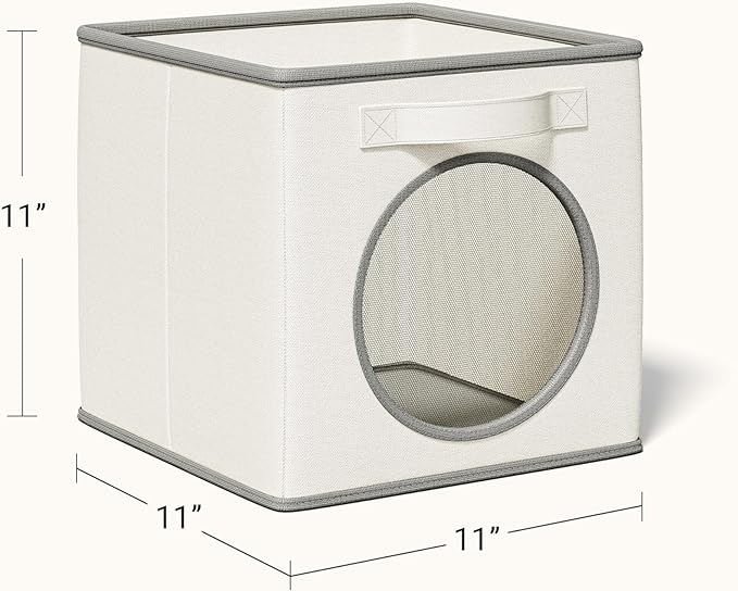 Vailando Foldable Fabric Storage Bins with Round Window - 4 Pack 11"x11"x11" Collapsible Cube Storage Prganizer for Clothes, Shelves, Offices, Toys & Misc, White & Ivory