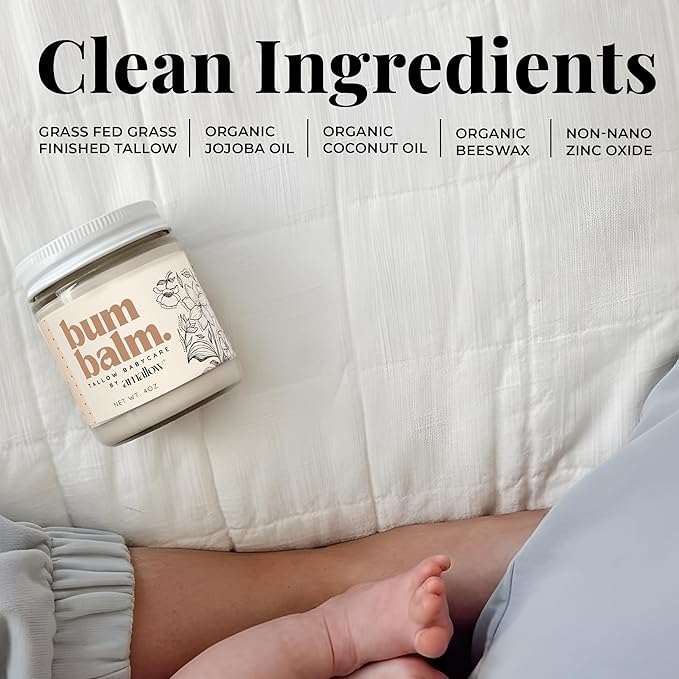 Amallow Baby Bum Balm – Organic Diaper Area Cream for Sensitive, Rash-Prone Skin – Petroleum & Fragrance-Free – Gentle Moisturizing Balm – 4 oz