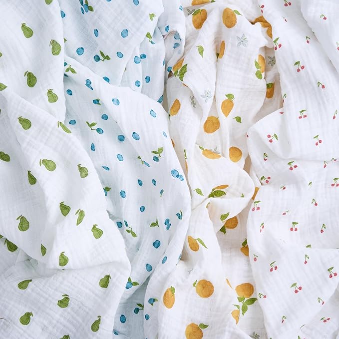 aden + anais Boutique Organic Swaddle Blanket 4-Pack – 100% Organic Cotton Muslin, Large, Soft, Breathable Receiving Blankets for Infants – Lightweight Multi-Use Baby Swaddles, Fresh Fruit