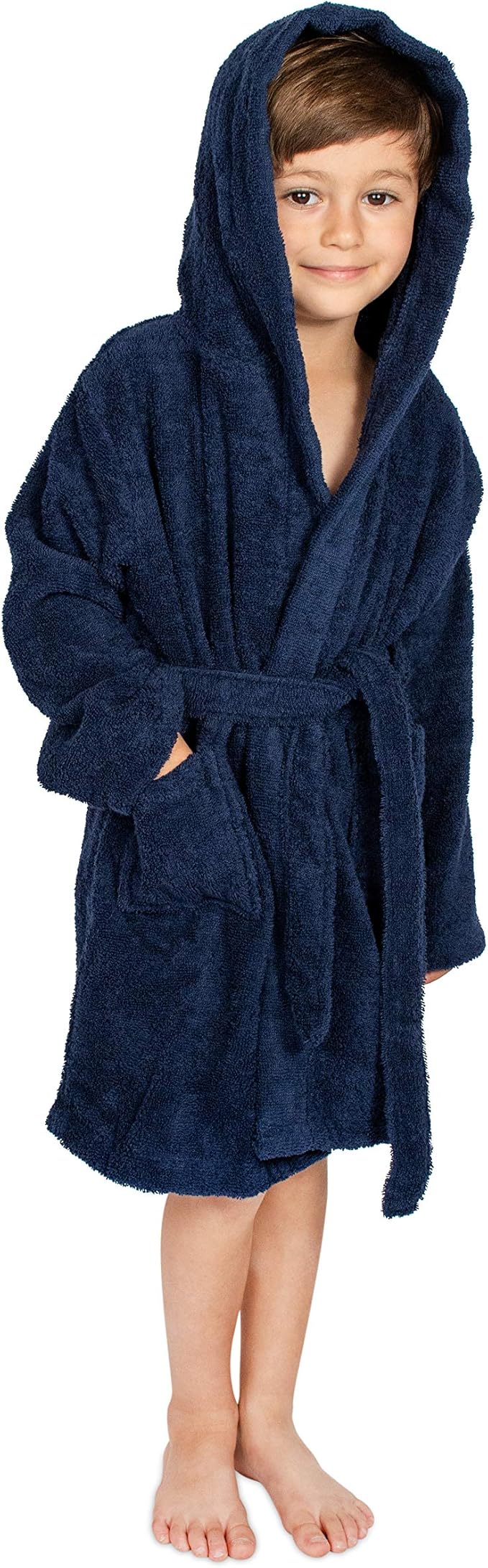 BAGNO MILANO Kids Organic Turkish Cotton Hooded Beach Cover-Up Towel, GOTS Certified, for Boys and Girls (Navy, 13-15 Years)