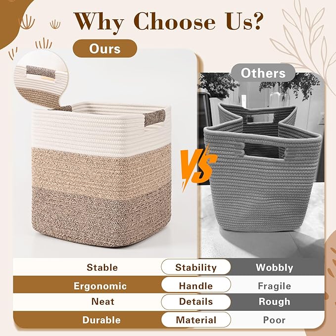 11 Inch Storage Cubes, 3 Pack Cube Storage Bins for Organizing, Cotton Rope Woven Baskets for Shelves, Bathroom, Kids Room, Closets, Baby Nursery