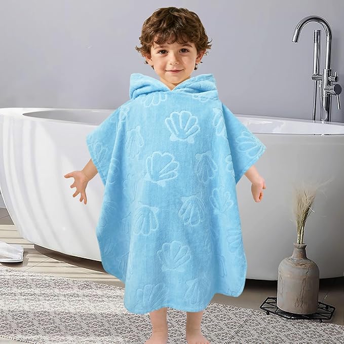 Toddler Beach Towels with Hood, Oversized (2-4Years,22"X22") Made from 100% Soft Cotton,Absorbent Hooded Poncho Towel for Baby Boy,Perfect for Pool | Swimming | Bath | Beach,Jacquard Gray Shell