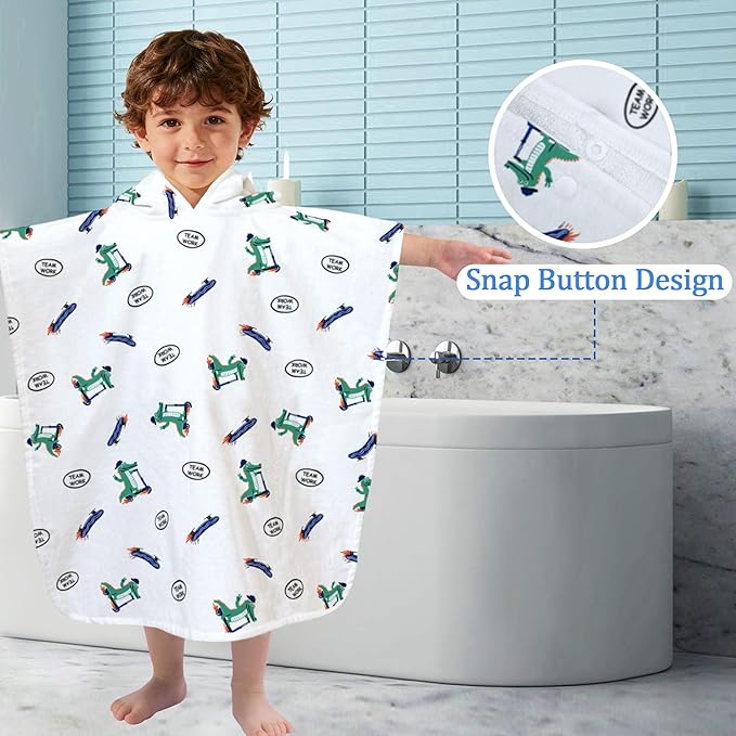 VOOVA & MOVAS Toddler Bath Towel with Hood, Oversized (2-4Years,21"X21") Made from 100% Soft Cotton,Absorbent Hooded Poncho Towel for Baby Boy,Perfect for Pool | Swimming | Bath | Beach,Crocodile