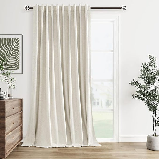 Guken Cream 100% Blackout Linen Curtains 60 Inch Wide by 108 Inch for Living Room Bedroom Back Tab Thermal Insulated Black Out 1 Drapes Room Darkening Window Curtains,1 Panel