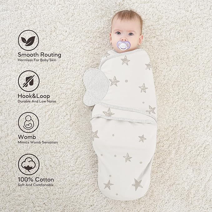 Susurration Swaddles for Newborns, 100% Cotton Baby Swaddle Sleep Sack, with Adjustable Velcro, Breathable and Durable Unisex Swaddle Sleep Sack, 3 Pack