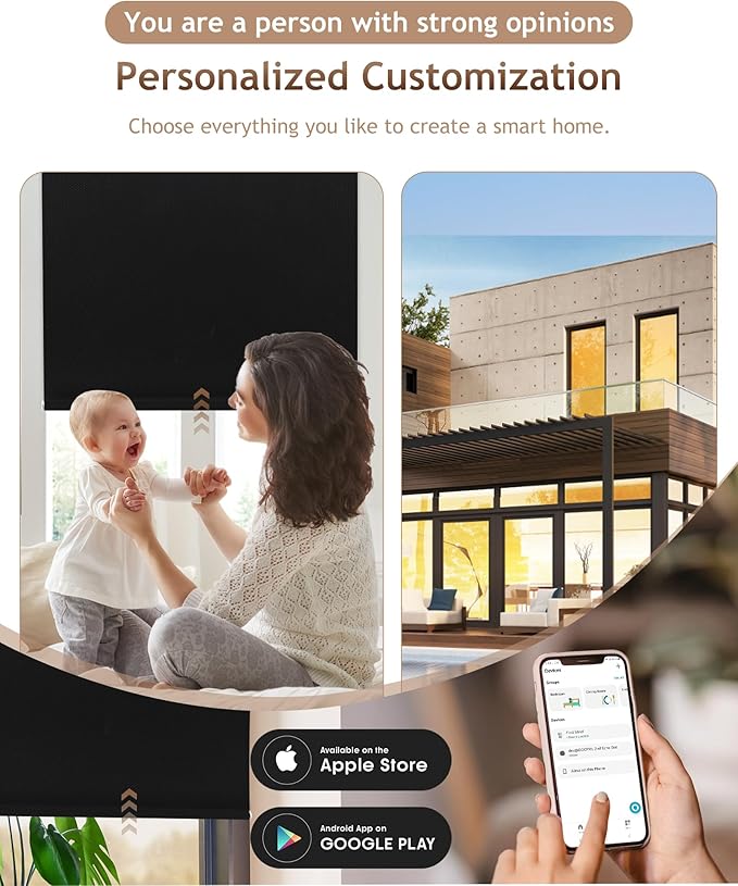 Kincmo Motorized Blinds with Remote,100% Blackout Motorized Roller Shades Work with Apple Homekit,Alexa,Google, Custom Electric Blinds with App,Voice Control (Pure Black)