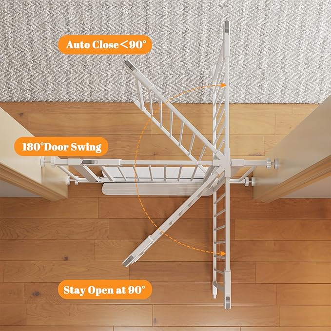Baby Gate for Stairs 29.8-46.5 Inch Pressure Mounted, Auto Close Child Baby Gates for Doorways No Drill, Walk Through Dog Gate Indoor for The House, White