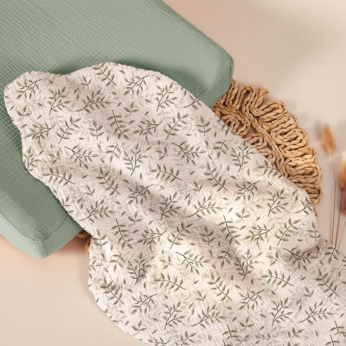 lulumoon Muslin Changing Pad Cover: 2-Pack Soft Breathable Cotton Boho Leaf Print for Baby Girls Boys- Nursery & Baby Shower