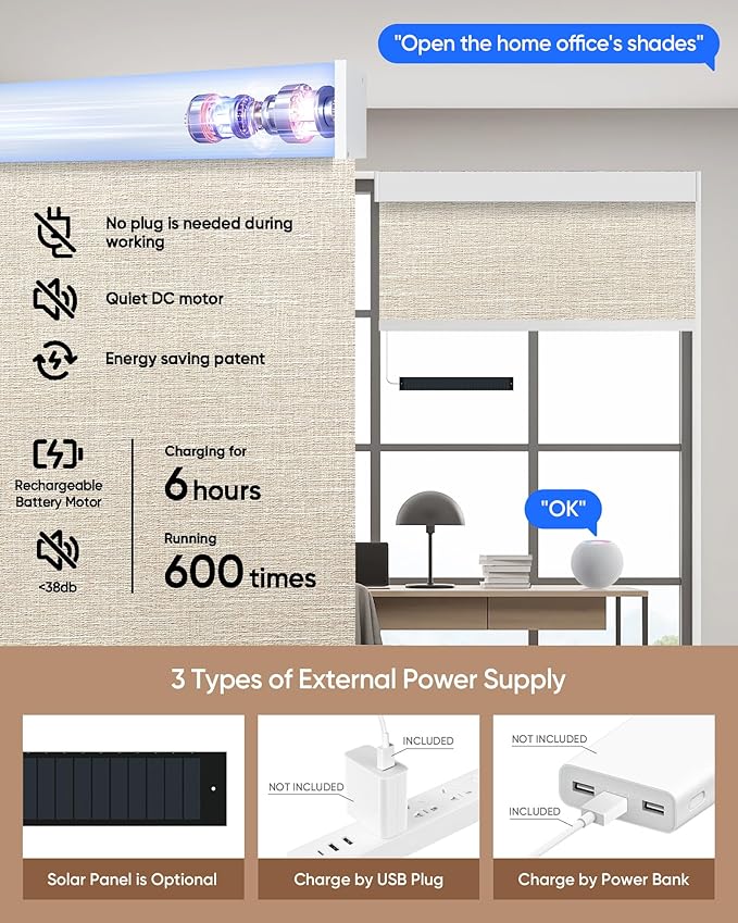 Kincmo Motorized Blinds with Remote,100% Blackout Motorized Roller Shades Work with Apple Homekit,Alexa,Google, Custom Electric Blinds with App,Voice Control (Aurora Beige)