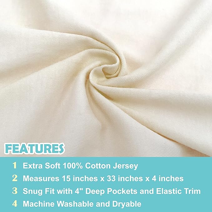 American Baby Company 15" x 33" Fitted Bassinet Sheet, 100% Natural Cotton Jersey Knit, Cream, Soft Breathable