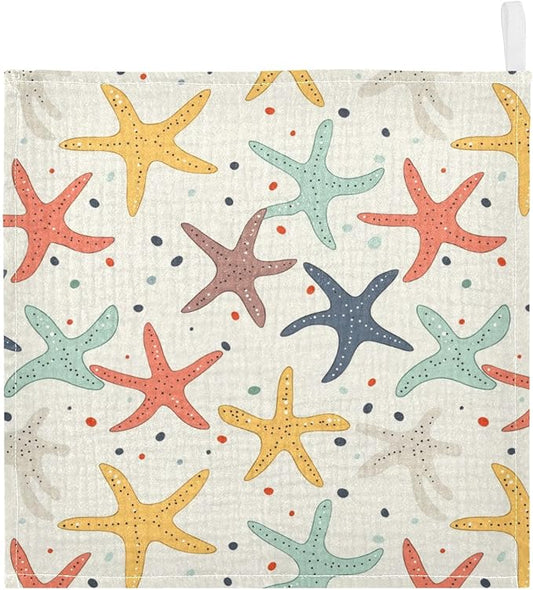 vvfelixl Baby Muslin Washcloths Colorful Starfish Baby Burp Cloths Cotton Babys Face Towel for Newborn Infants Boys Girls Soft and Absorbent 11.8 X 11.8 in, 3 Pack