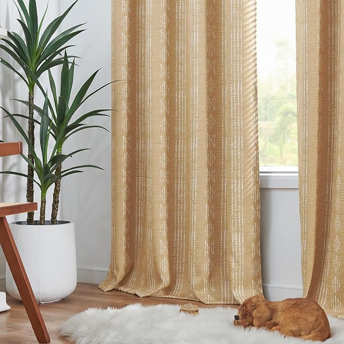 jinchan 95% Blackout Boho Curtains 96 Inch Length for Bedroom Mustard Yellow Geometric Printed Grommet Top Room Darkening Thermal Insulated Window Drapes 2 Panels