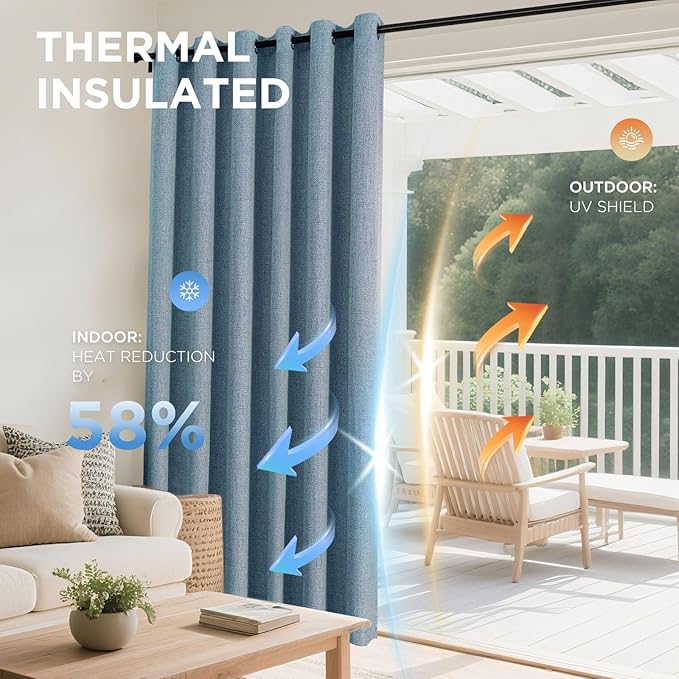 Joydeco Blackout Curtains 108 Inches Long 2 Panels Burg, Room Darkening Curtains for Bedroom, 100% Black Out Textured Thermal Drapes Privacy Protection 2 Panels Set(W52 x L108 Inch, Sky Blue)