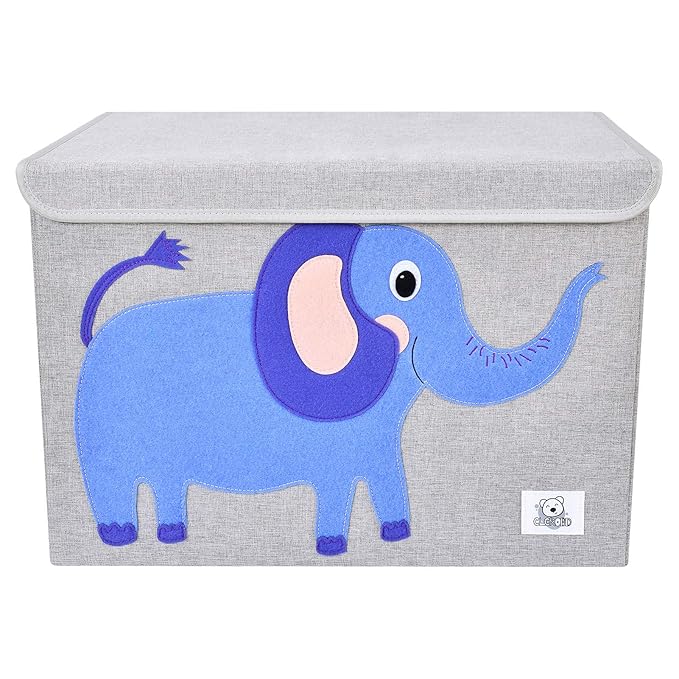 CLCROBD Foldable Large Kids Toy Chest with Flip-Top Lid, Collapsible Fabric Animal Toy Storage Organizer/Bin/Box/Basket/Trunk for Toddler, Children and Baby Nursery (Elephant)
